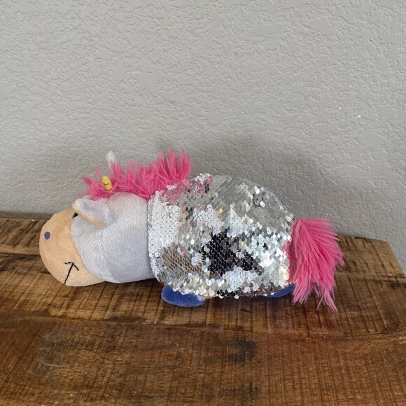 Flip A Zoo 12" Plush Stuffed Animal Unicorn/ Aki Tiger Sequined Silver Pink - Picture 3 of 9